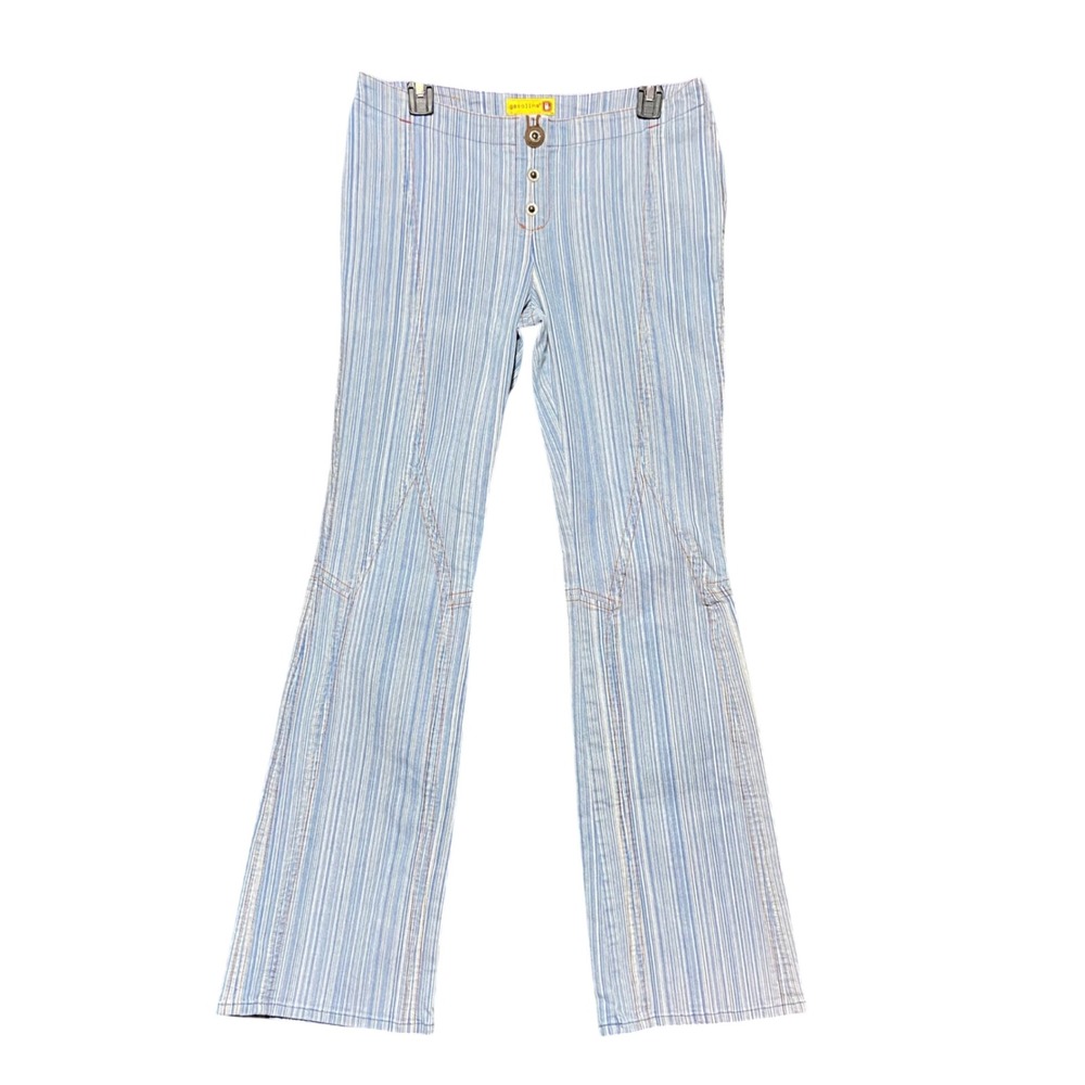 Gasoline Vintage Blue White Striped Flare Bell Bottom Jeans Size 9 Y2K Bratz 90s